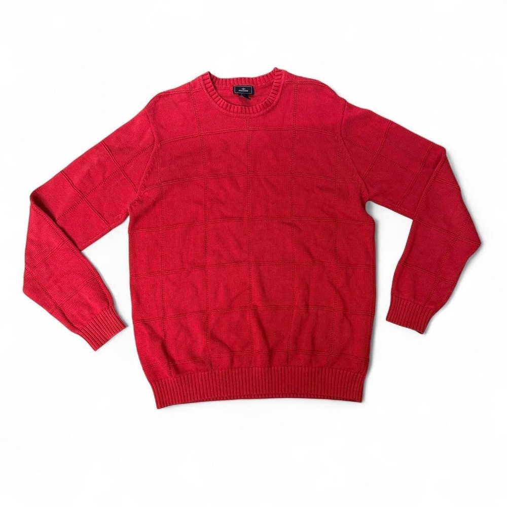Vintage Mens Dockers red knit sweater with grid pattern size L 100% cotton